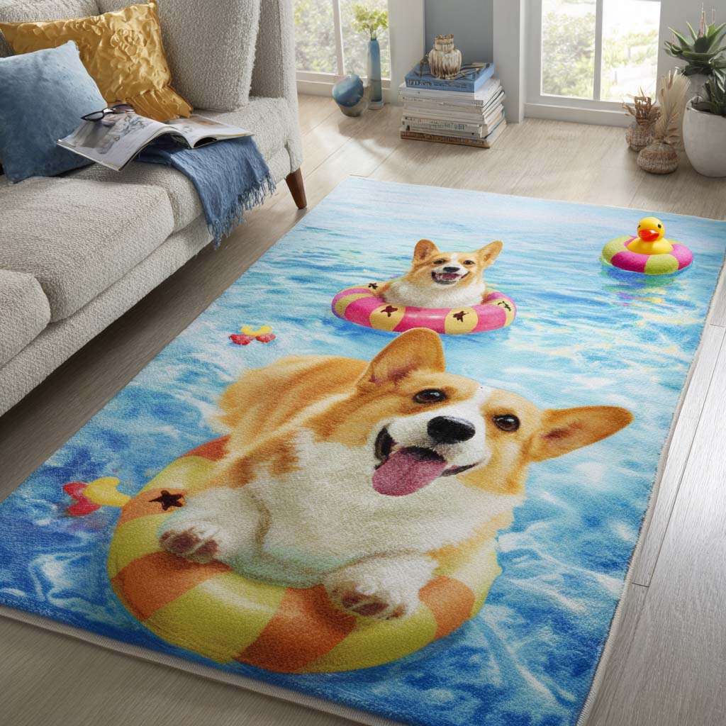 Happy Corgis Area Rug  Large Rugs For Living Room Mother And Son Christmas Gifts