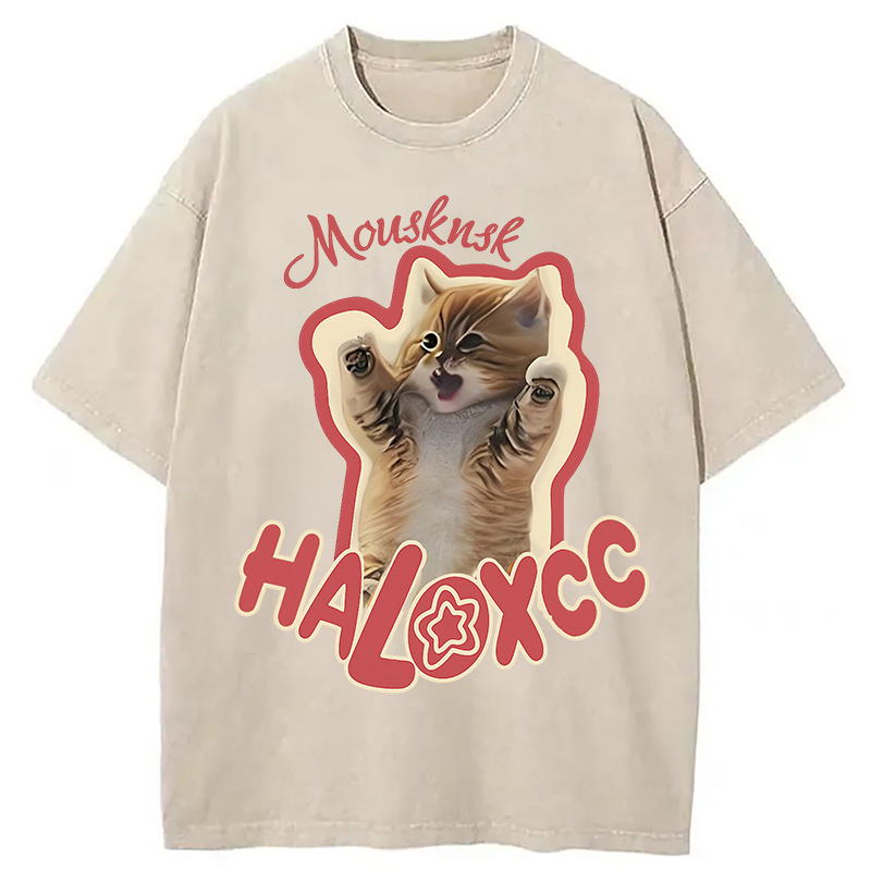 Happy Cute Cat Washed T-Shirt Funny Quote Unisex Shirt Gifts For Besties