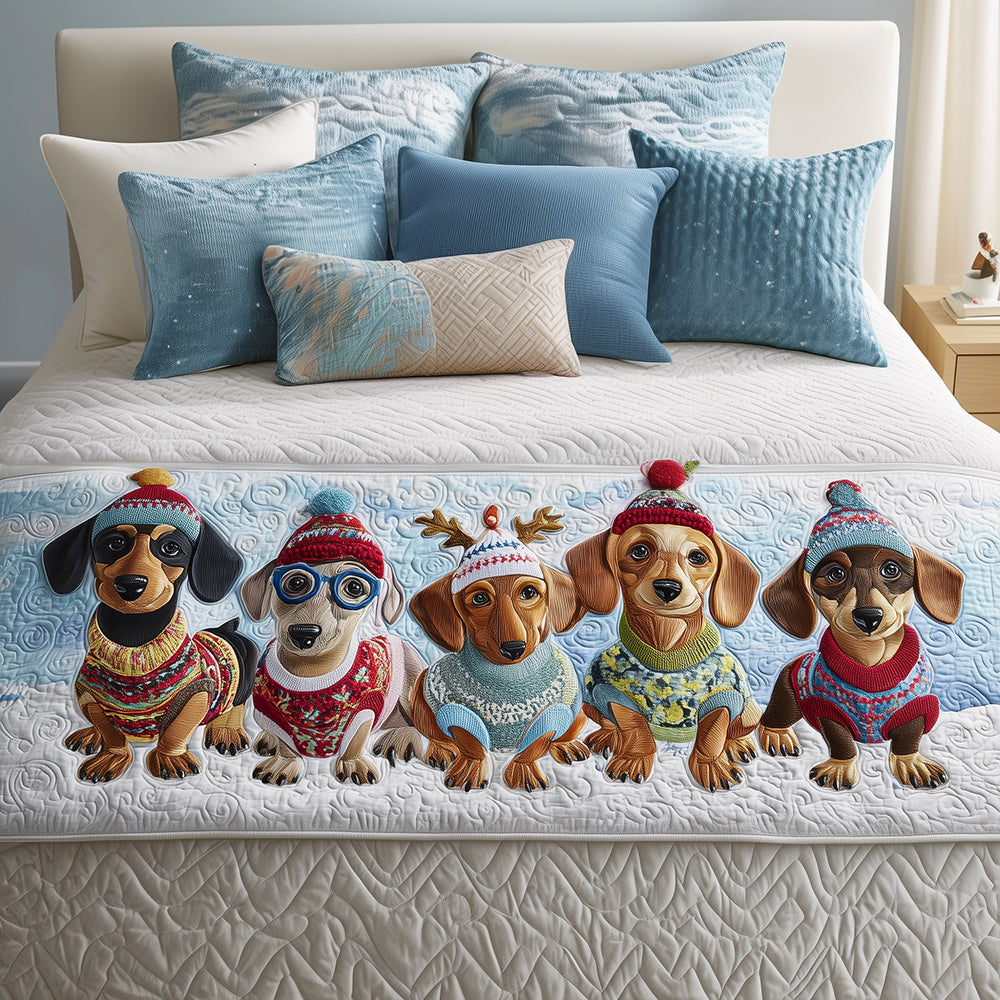 Happy Doxie Quilted Bed Runner Christmas Bedding Ideas Gift Ideas For Dachshund Lovers