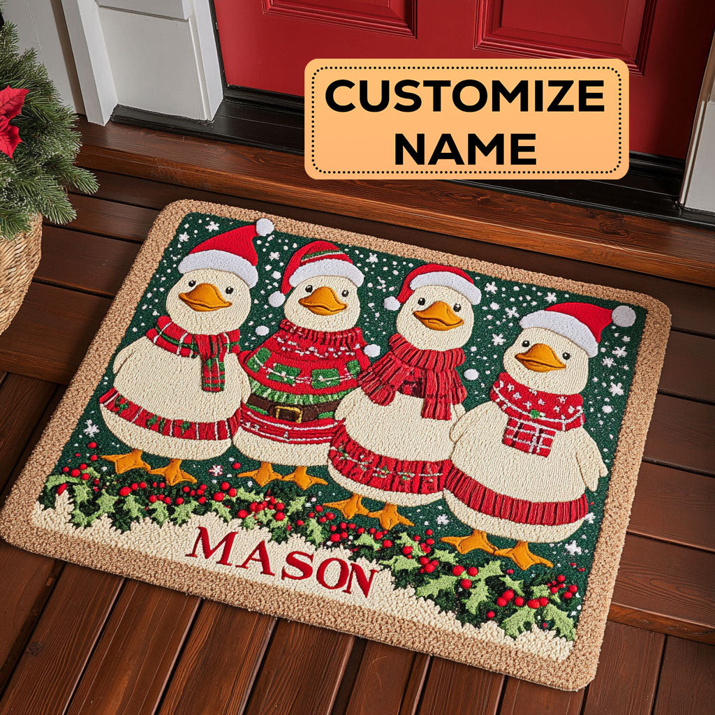 Happy Duck Custom Personalized Doormat Perfect Gift For Friends and Family on Christmas Day