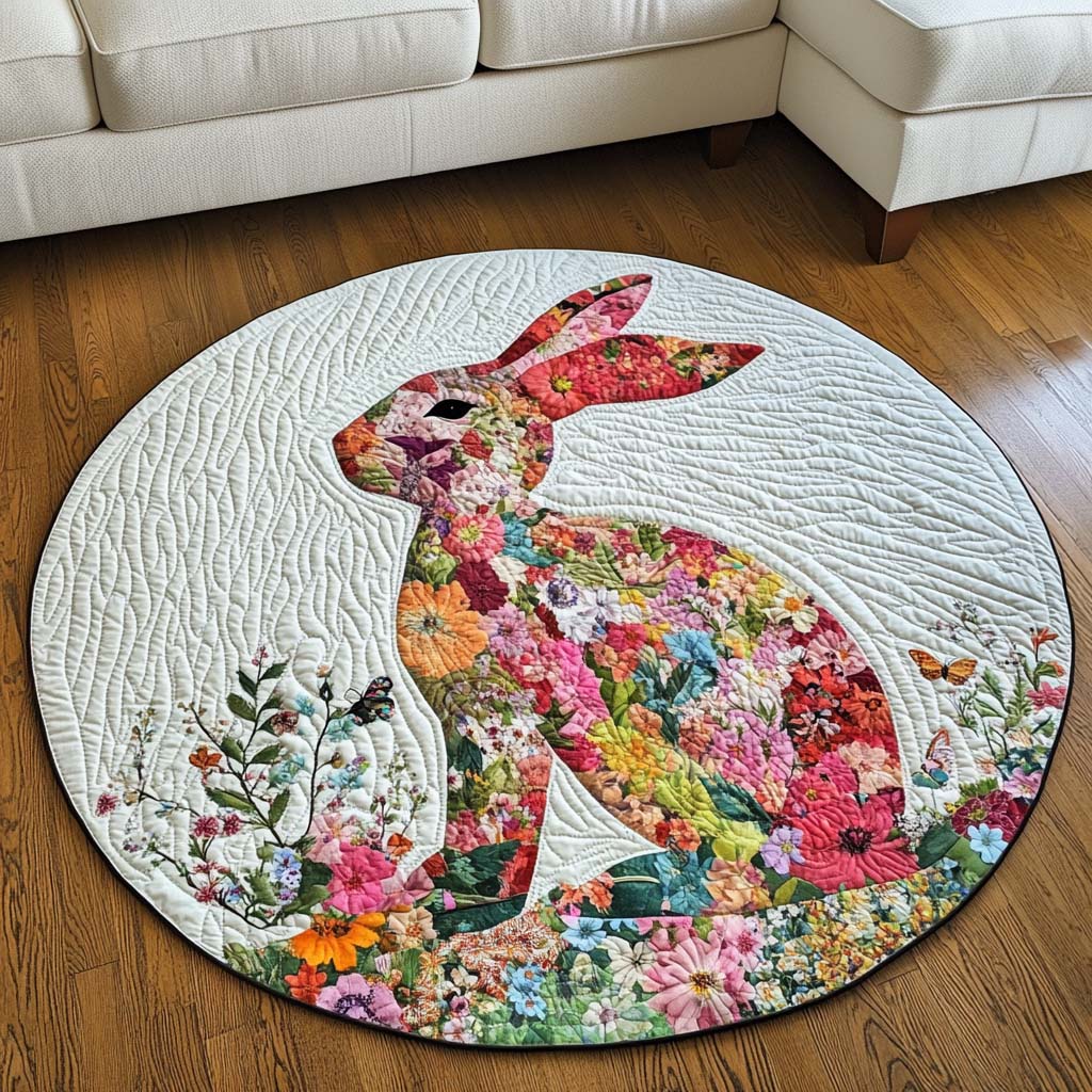 Happy Ears Quilted Round Mat Entryway Decor Rabbit Gifts For Rabbit Lovers