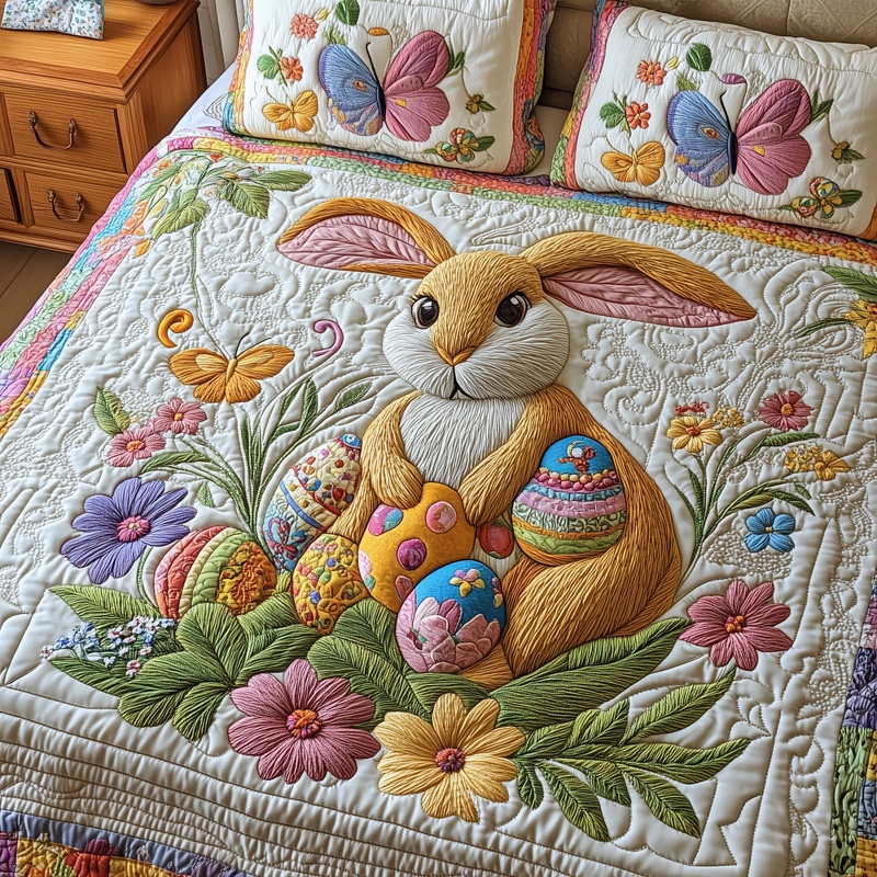 Happy Easter Day Quilted Bedding Set Spring Holiday Bedroom Decor Best Gift For Easter Lovers