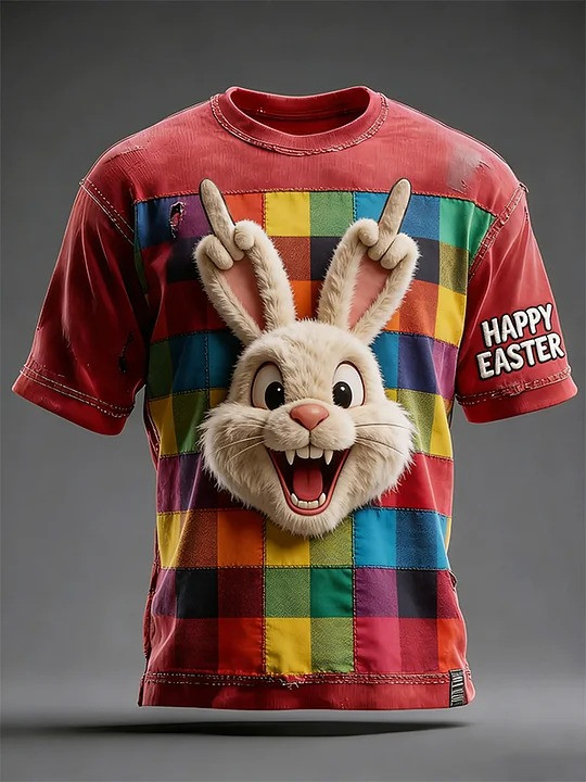 Happy Easter Funky Bunny T-Shirt Wild Rabbit Holiday Tee Retro Apparel Best Gift For Easter Lovers