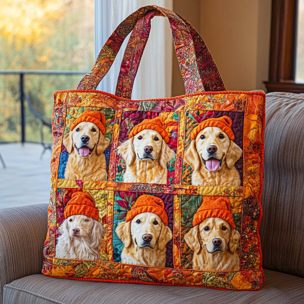 Happy Fall Faces Quilted Tote Bag Perfect Gift For Dog Lovers