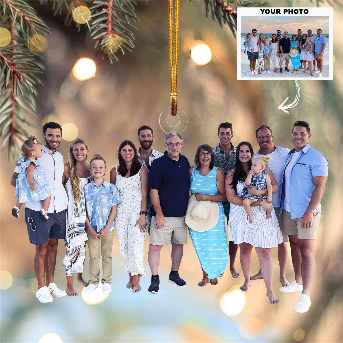 Happy Family At Beach Personalized Custom Photo Mica Ornament Christmas Gift For Family