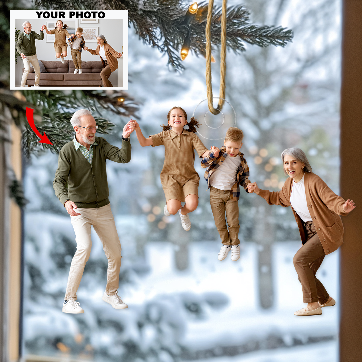 Happy Family Personalized Photo Mica Ornament Christmas Gift For Grandma Grandpa Family