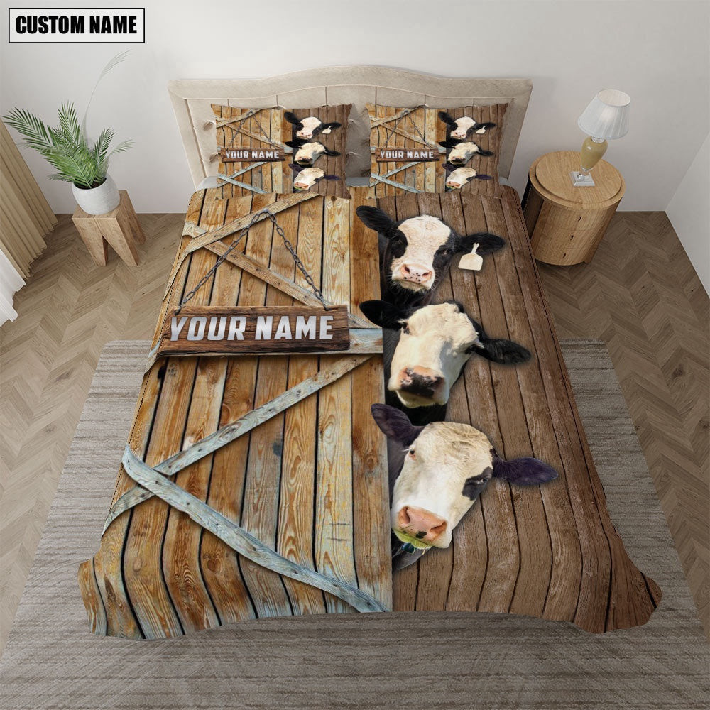 Happy Farm Black Baldy Wooden Door Bedding Set  Farm Bedding Set Anniversary Gifts
