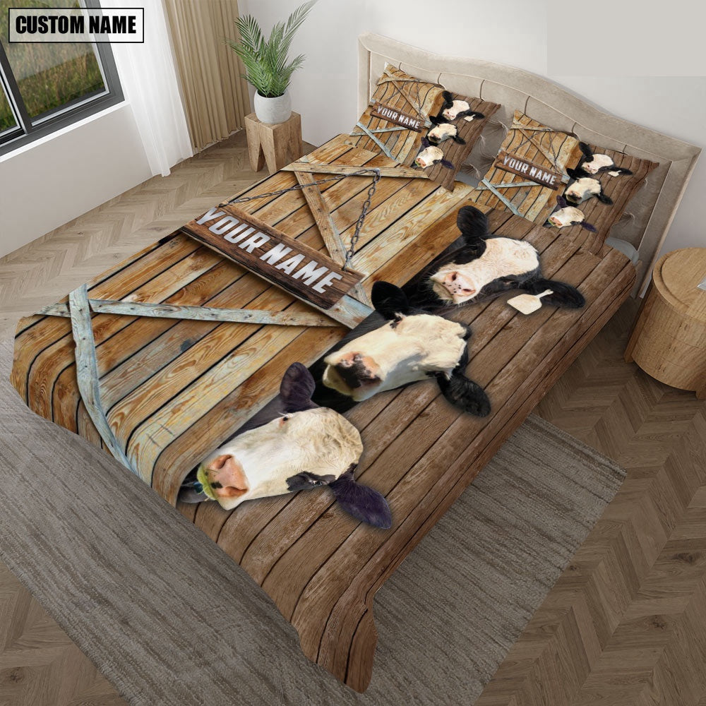 Happy Farm Black Baldy Wooden Door Bedding Set  Farm Bedding Set Anniversary Gifts