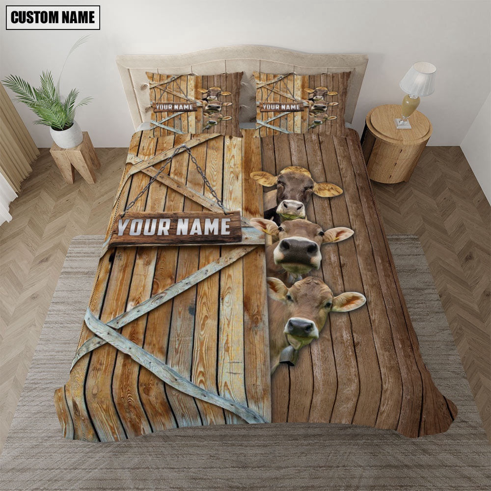 Happy Farm Brown Swiss Wooden Door Bedding Set  Farm Bedding Set Anniversary Gifts