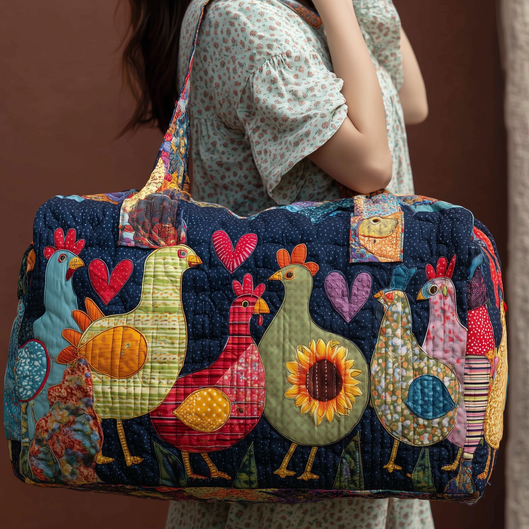 Happy Farm Chicken Quilted Duffle Bag For Weekend Trips
