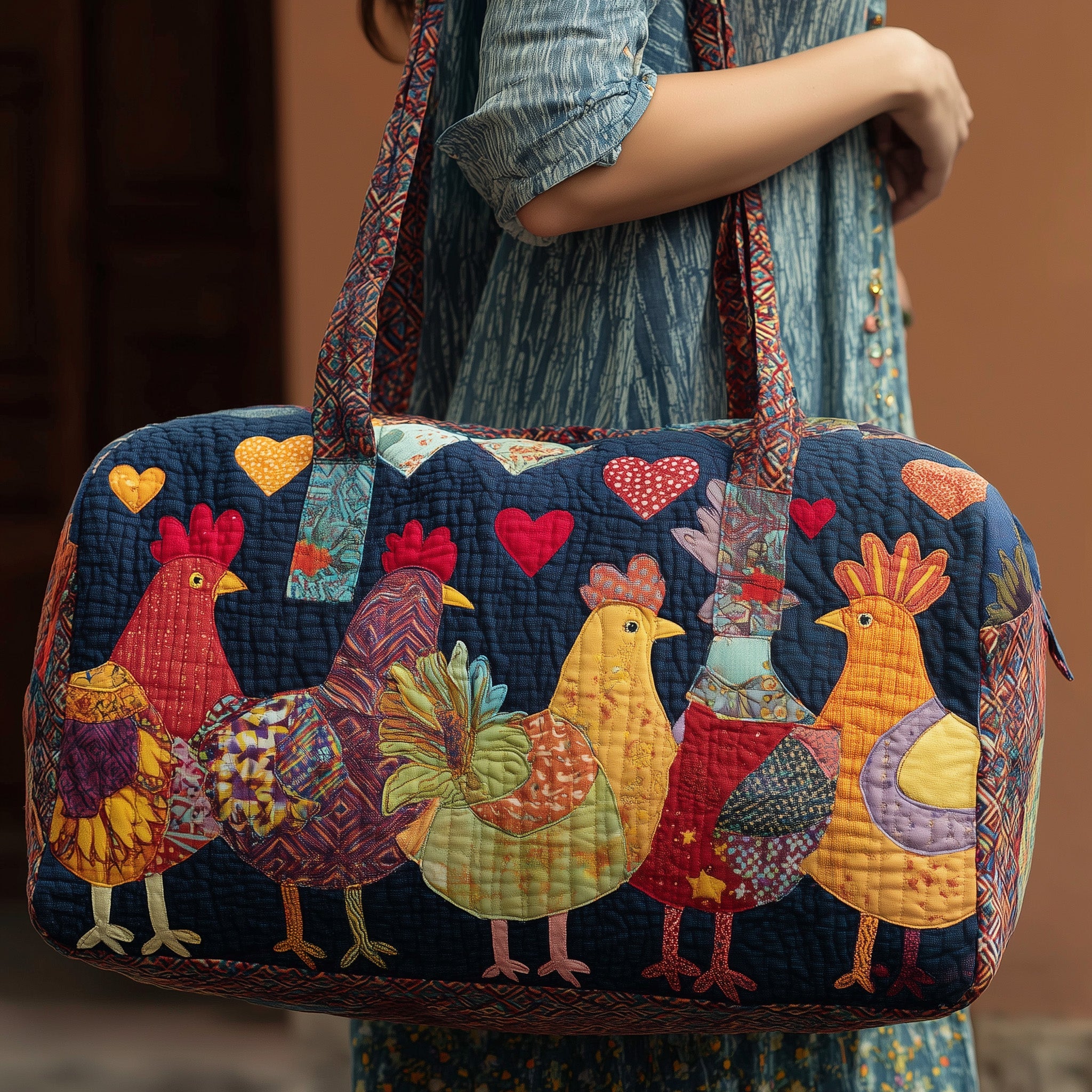 Happy Farm Chicken Quilted Duffle Bag For Work And Travel