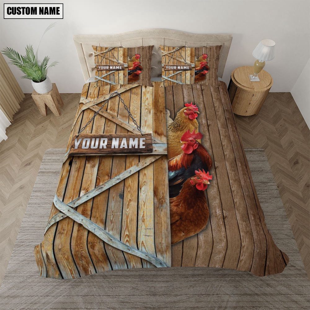 Happy Farm Chicken Wooden Door Bedding Set  Farm Bedding Set Anniversary Gifts