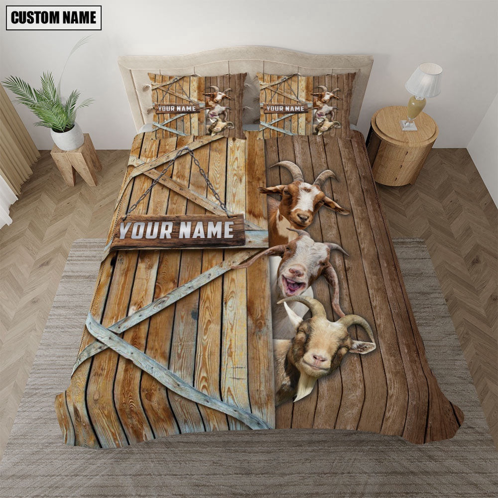Happy Farm Goat Wooden Door Bedding Set  Farm Bedding Set Anniversary Gifts