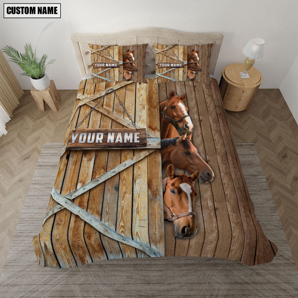Happy Farm Horse Wooden Door Bedding Set  Farm Bedding Set Anniversary Gifts