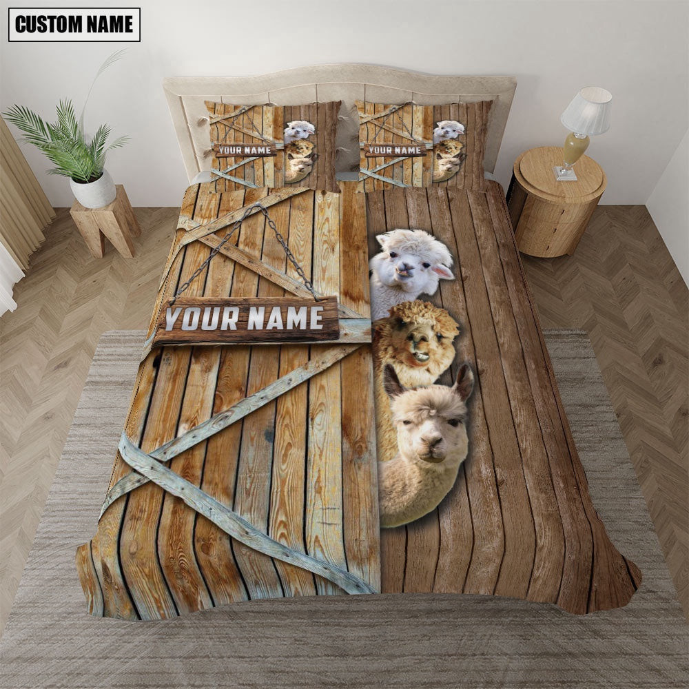 Happy Farm Llama Wooden Door Bedding Set  Farm Bedding Set Anniversary Gifts