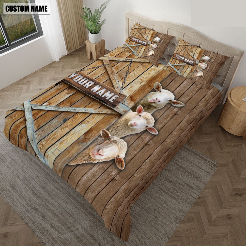 Happy Farm Sheep Wooden Door Bedding Set  Farm Bedding Set Anniversary Gifts