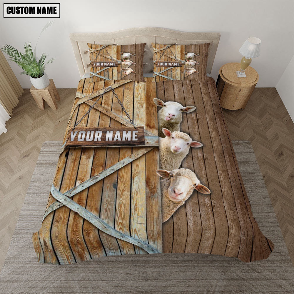 Happy Farm Sheep Wooden Door Bedding Set  Farm Bedding Set Anniversary Gifts