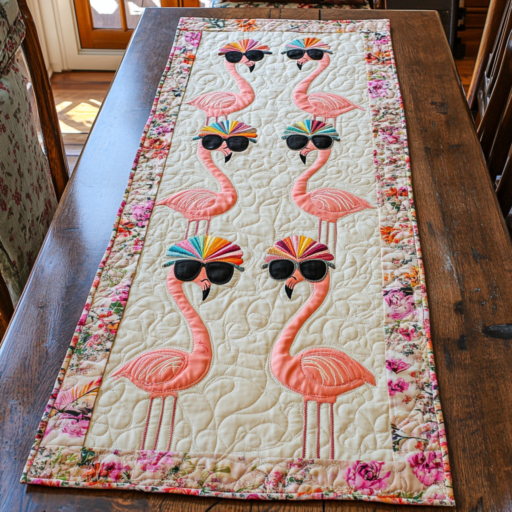Happy Flamingo Quilted Table Runner Dining Room Table Decor Flamingo Gifts For Mom Grandma