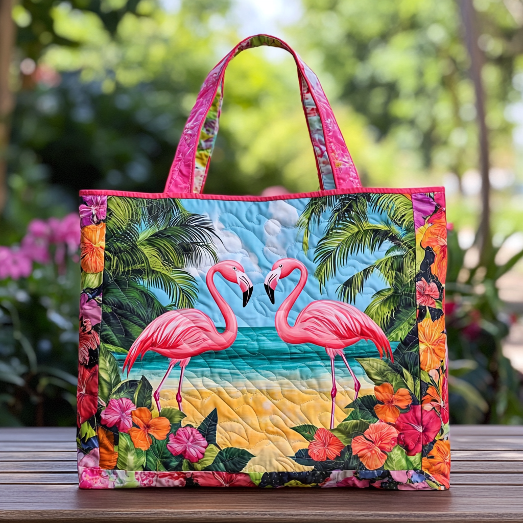 Happy Flamingo Quilted Tote Bag Pink Flamingo Gifts