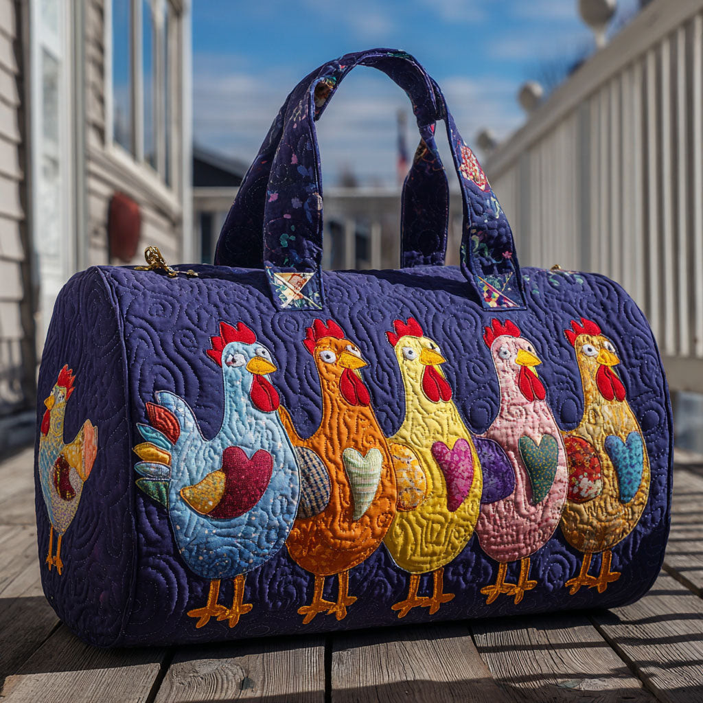 Happy Flock Quilted Duffle Bag Farm Chicken Travel Bag Best Gift For Chicken Lovers Camping Outdoor Fun