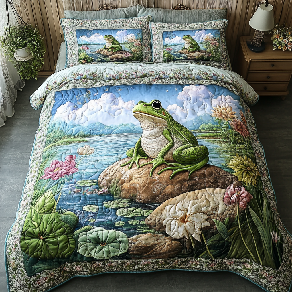 Happy Frog Quilted Bedding Set Cool Bedroom Decor Frog Related Gifts