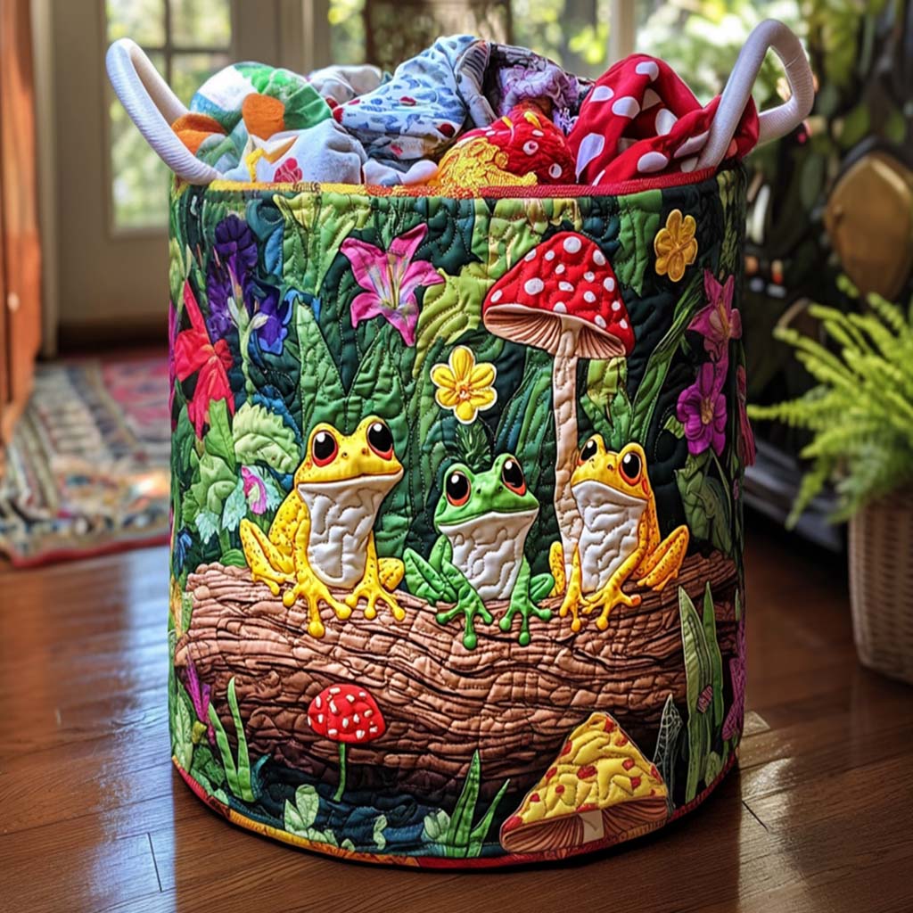 Happy Frogs Quilted Laundry Basket Merch For Family Time