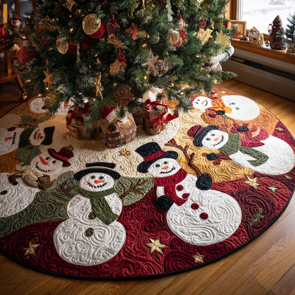 Happy Frost Christmas Quilted Tree Skirt Xmas Decor Christmas Gift For Snowman Lovers