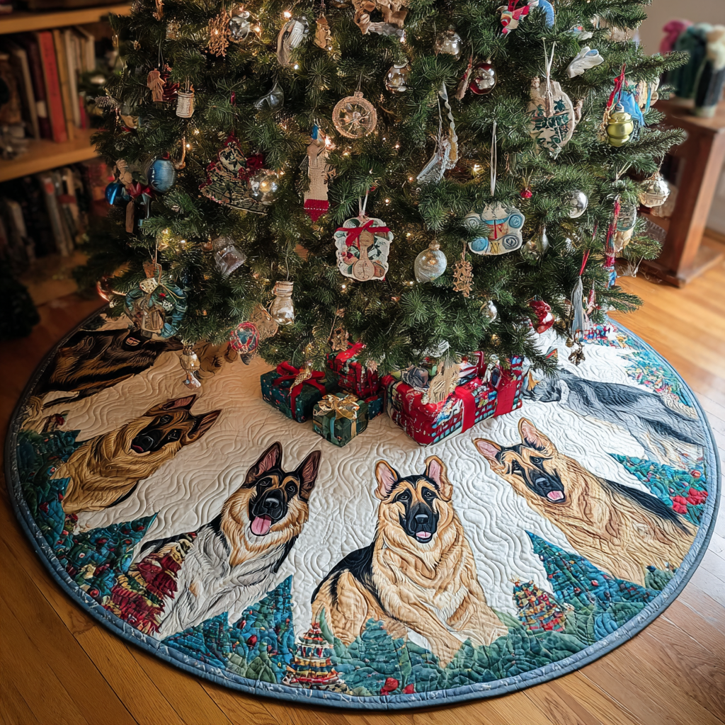Happy German Shepherd Christmas Quilted Tree Skirt Holiday Decor German Shepherd Owner Gifts