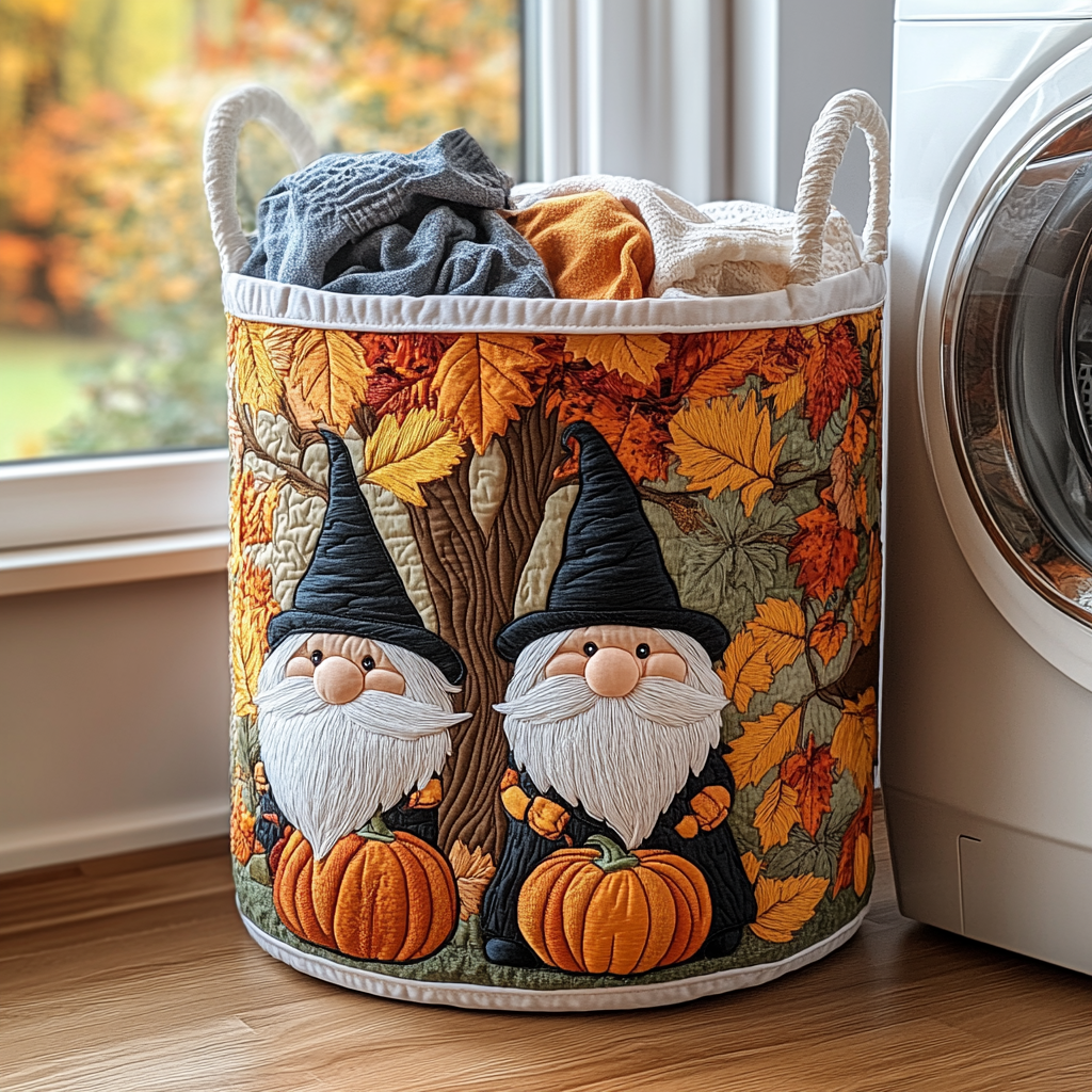 Happy Gnome Quilted Laundry Basket Everyday Merch Choice