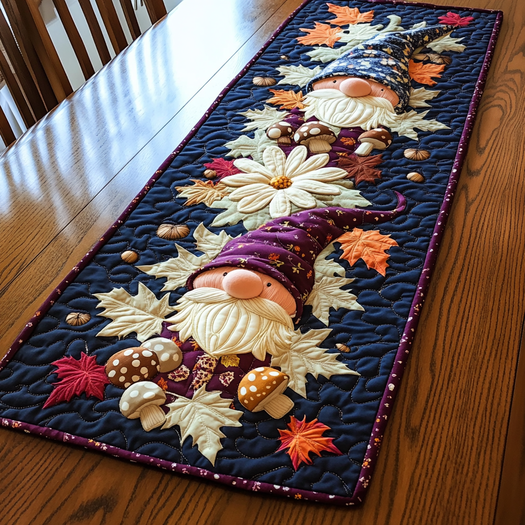 Happy Gnome Quilted Table Runner Fall Themed Table Runners Best Friend Presents