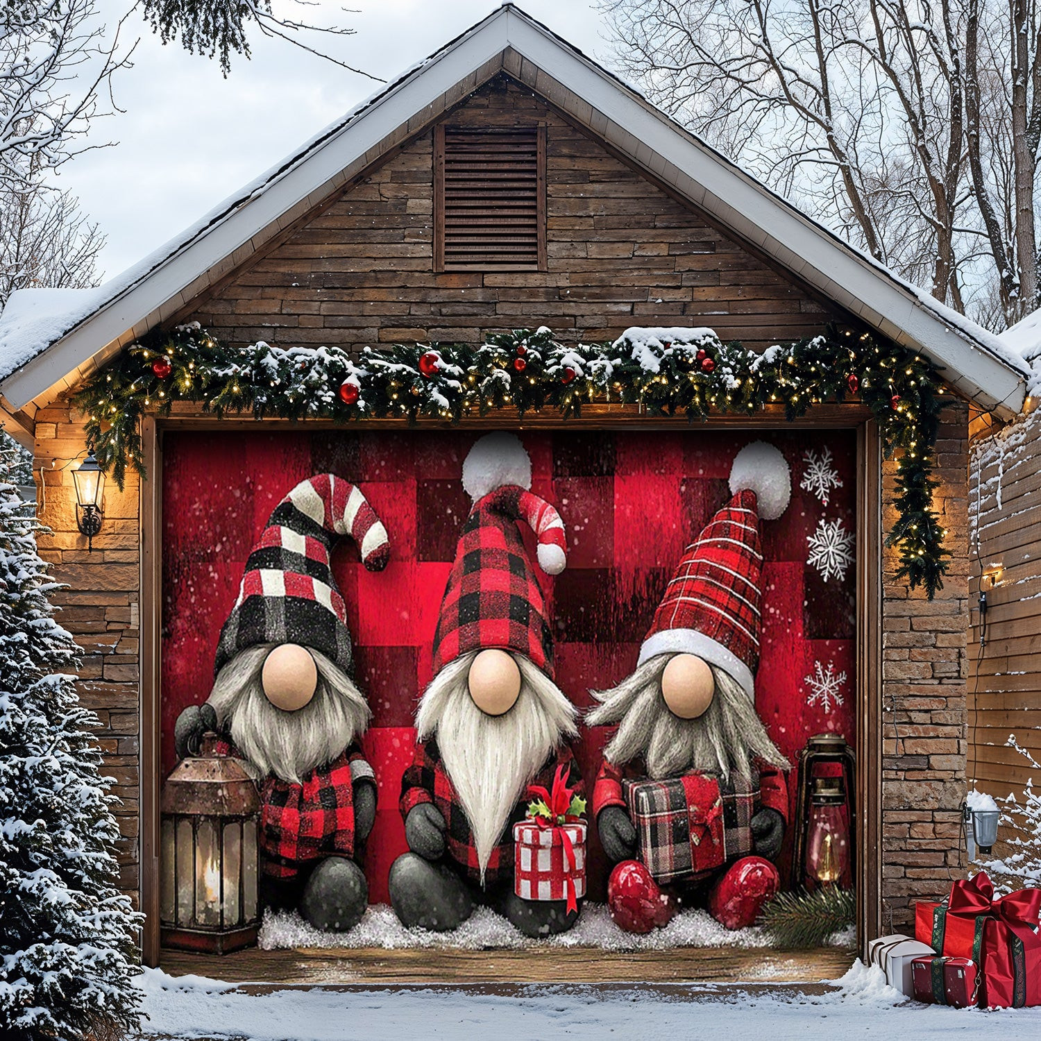 Happy Gnomes Christmas Garage Door Banner Christmas Decorations Xmas Gifts For Gnome Lovers