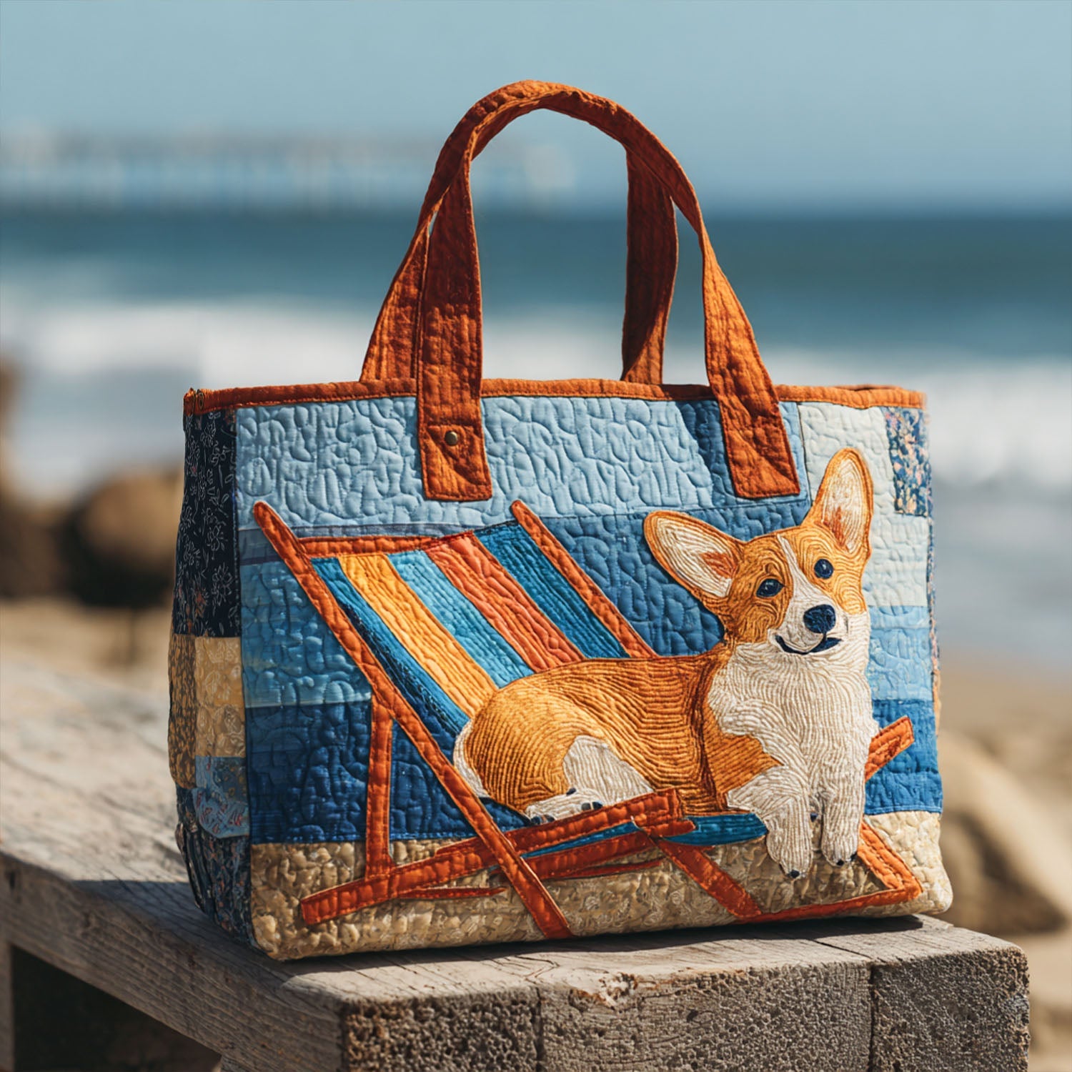 Happy-Go-Corgi Quilted Tote Bag Top Gifts For Dog Lovers