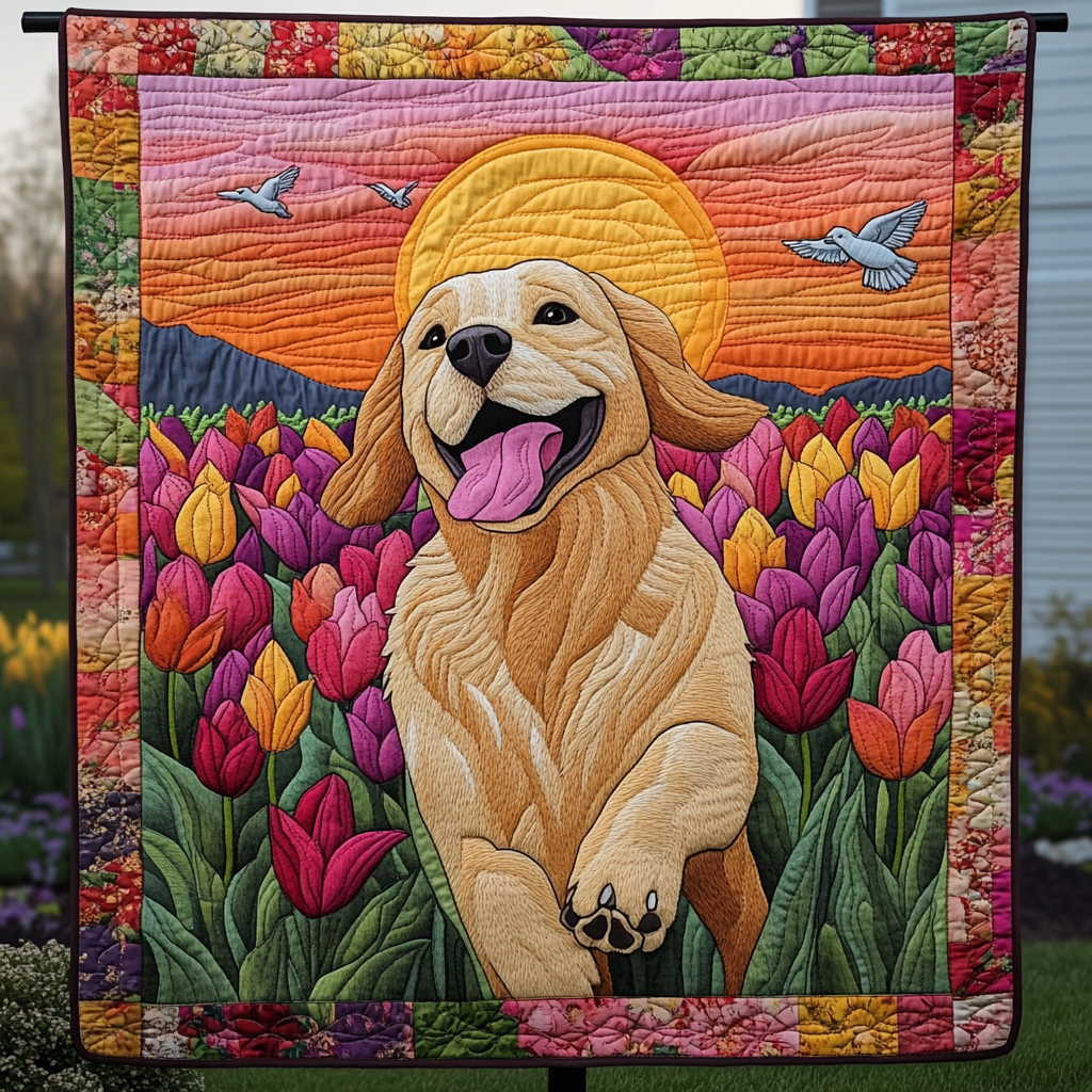 Happy Golden Daydream Quilted Blanket Labrador Retriever Blanket Dog Gift Ideas For Dog Owners