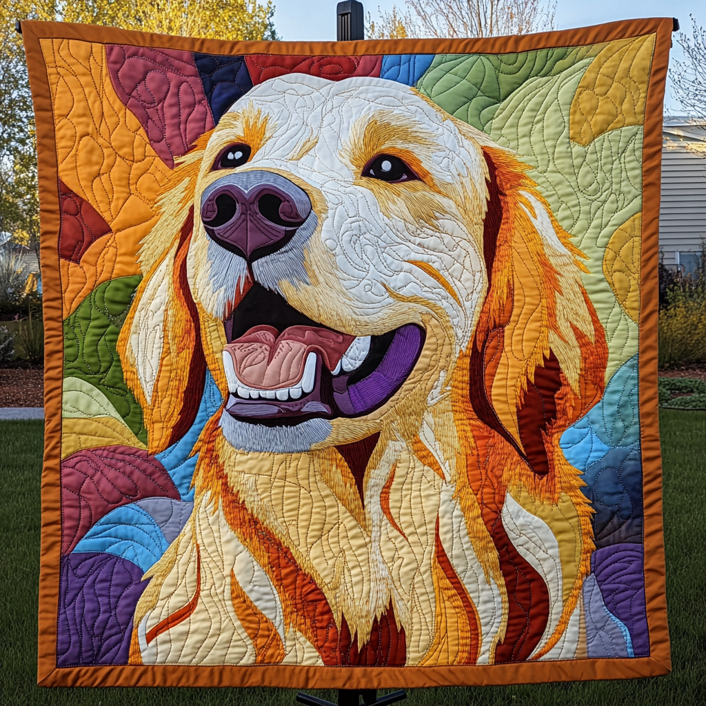 Happy Golden Glow Quilted Blanket Labrador Retriever Blanket Dog Gift Ideas For Dog Owners