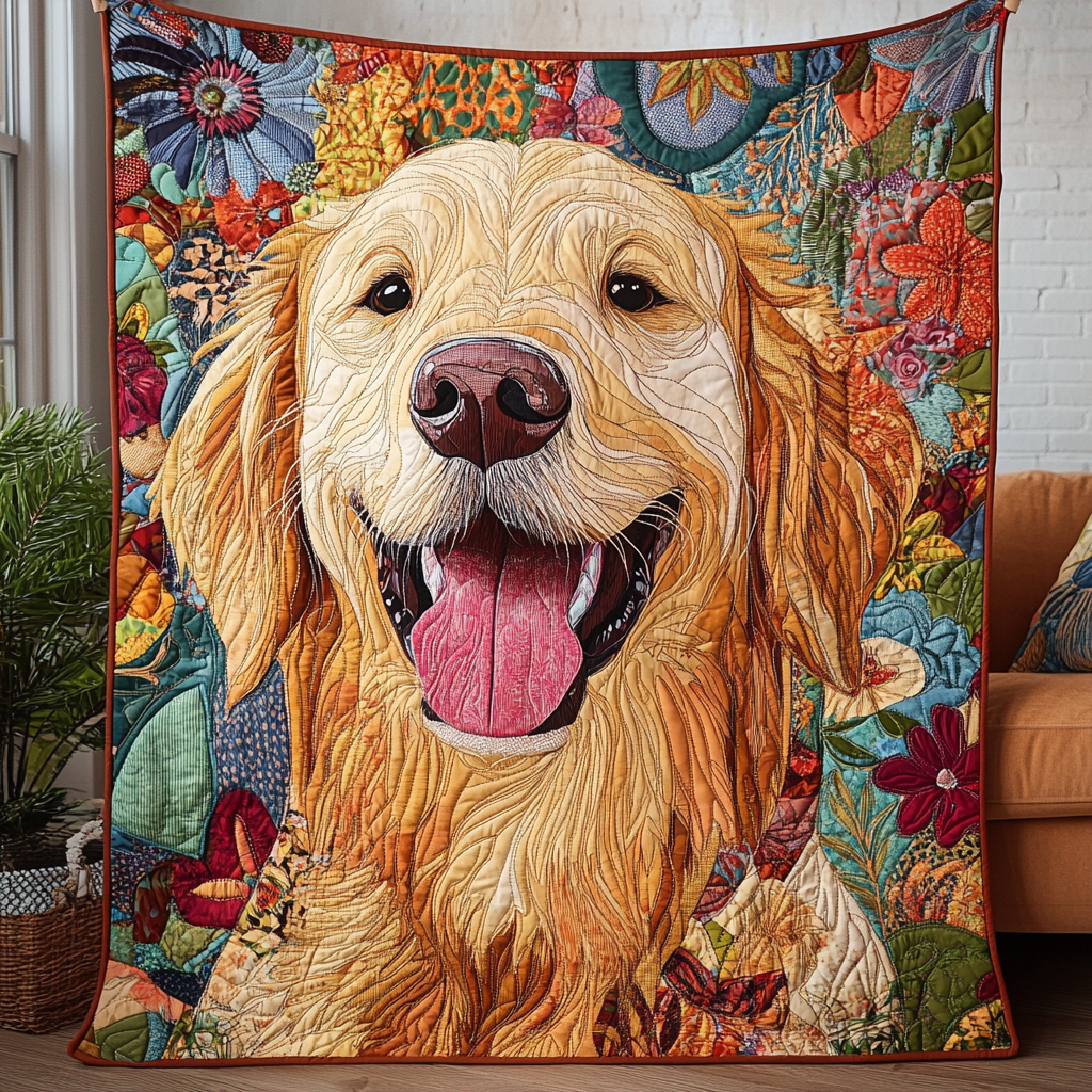 Happy Golden Retriever Quilted Blanket Golden Retriever Owner Gifts