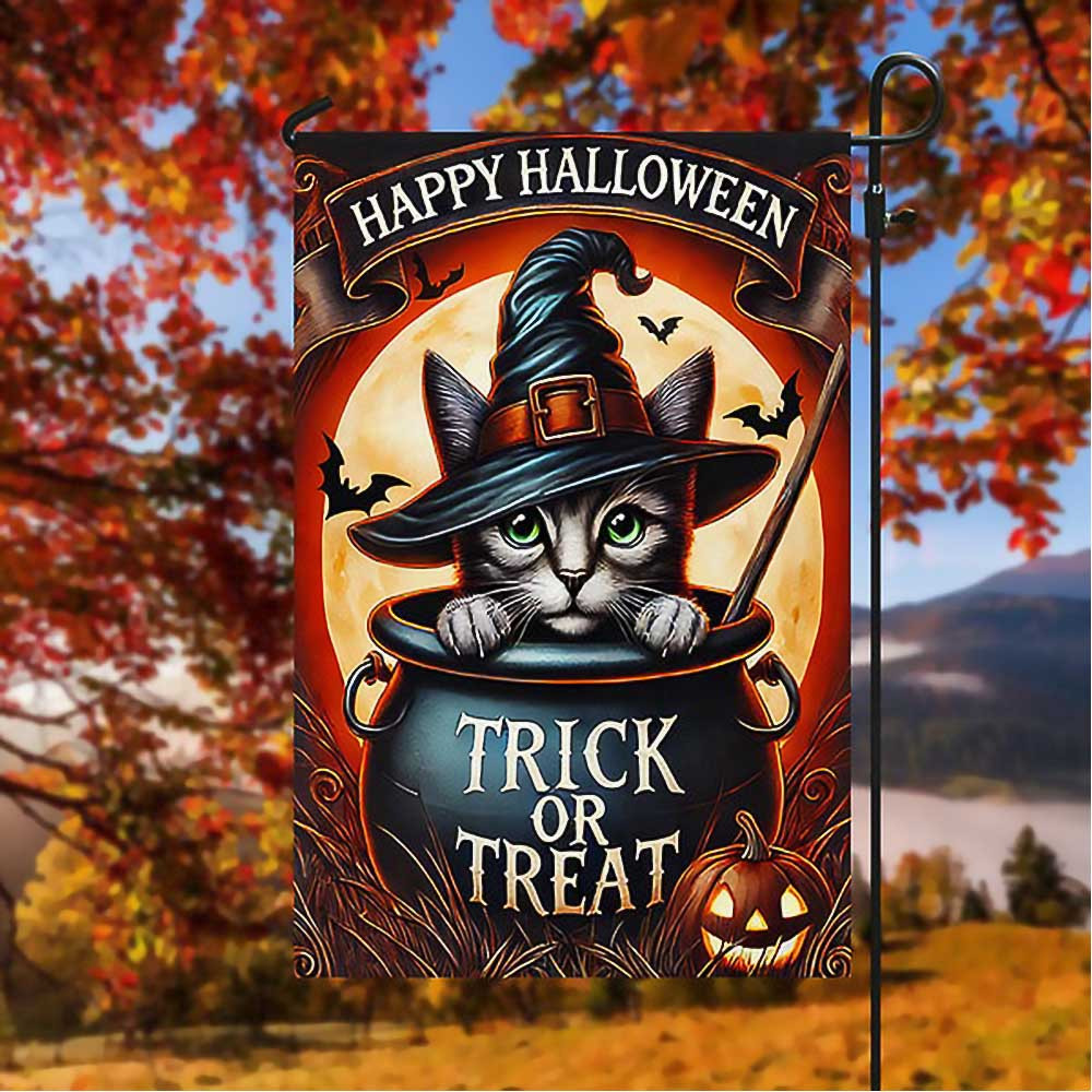 Happy Halloween Black Cat Witch Trick Or Treat Flag Unique Gift For Cat Lovers on Halloween Day