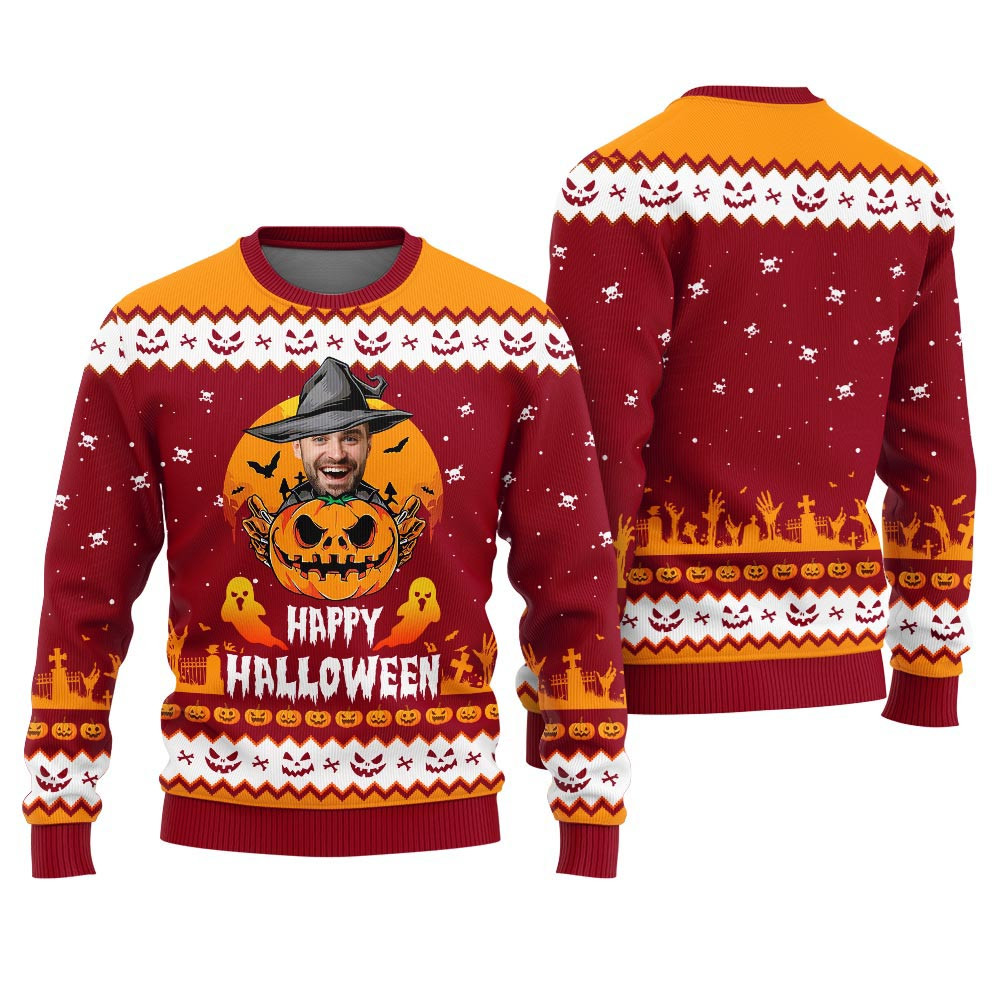 Happy Halloween Custom Face Ugly Christmas Sweater Nice Christmas Sweaters For Men