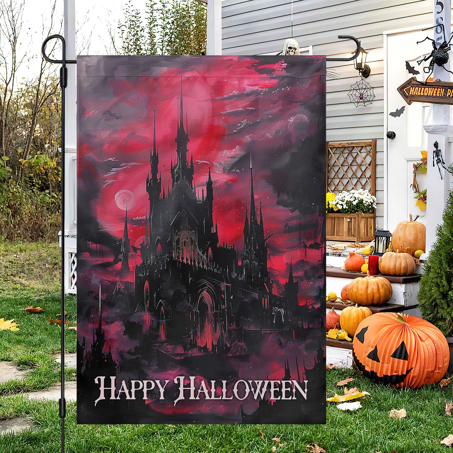 Happy Halloween Flag Mystery Castle Spooky Themed Halloween Gifts For Castle Lovers