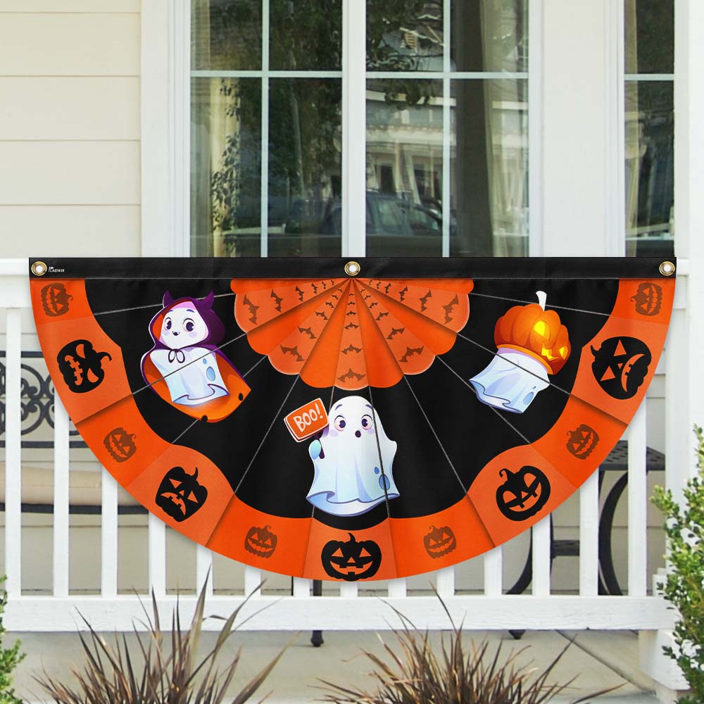 Happy Halloween Ghost Pumpkin Non Pleated Fan Flag