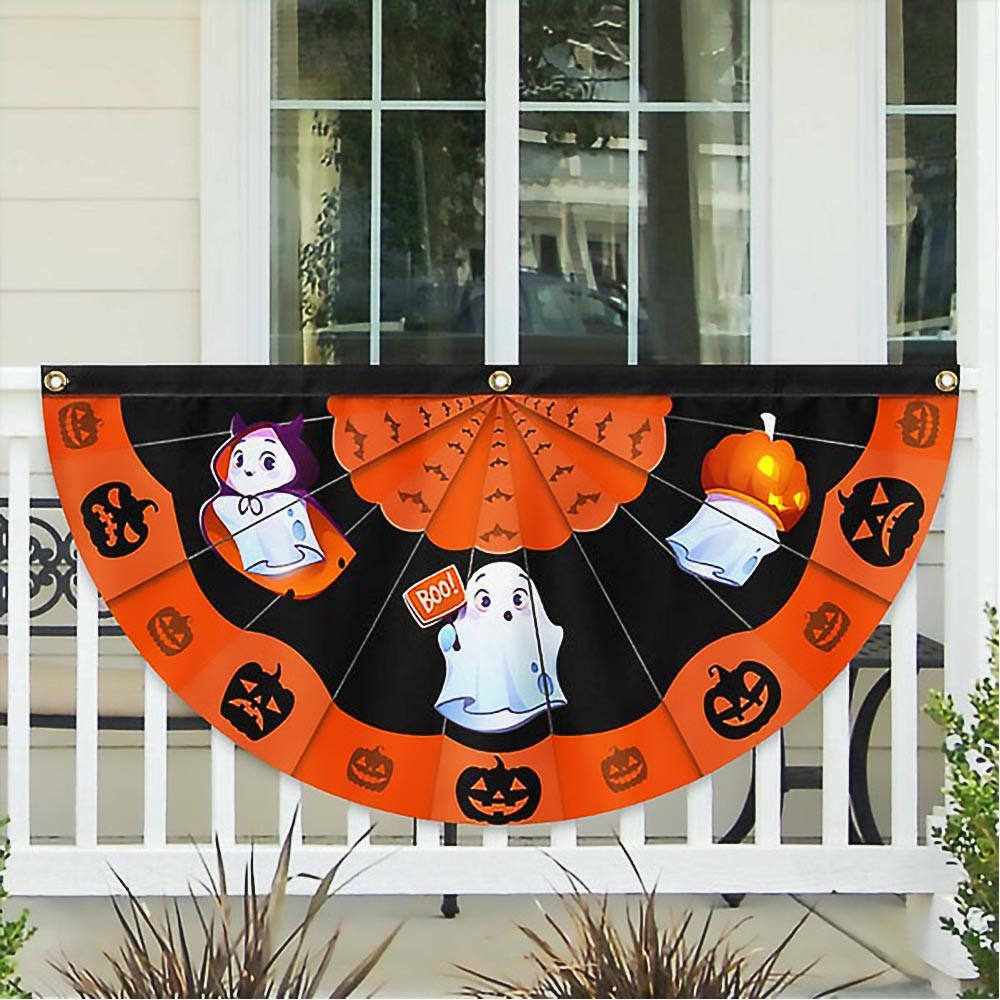Happy Halloween Ghost Pumpkin Non Pleated Fan Flag Best Gift For Kids and Friends on Halloween Day