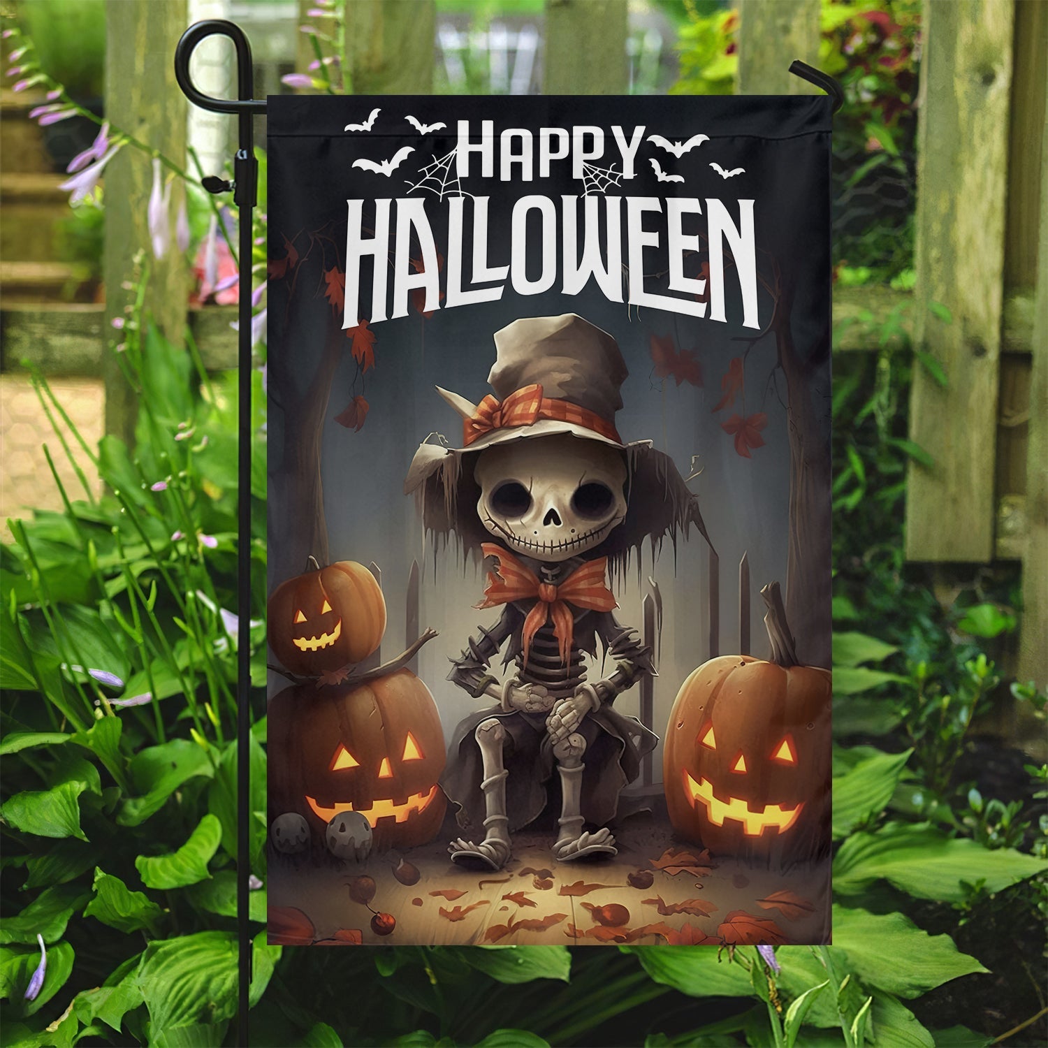 Happy Halloween Human Skeleton Sitting On Chair Flag Halloween Flag Gifts For Skeleton Lovers