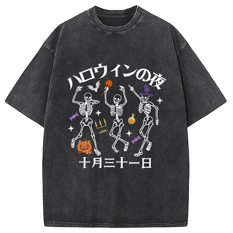 Happy Halloween Japanese Washed T-Shirt Casual Vintage Everyday Look Gifts For BFF