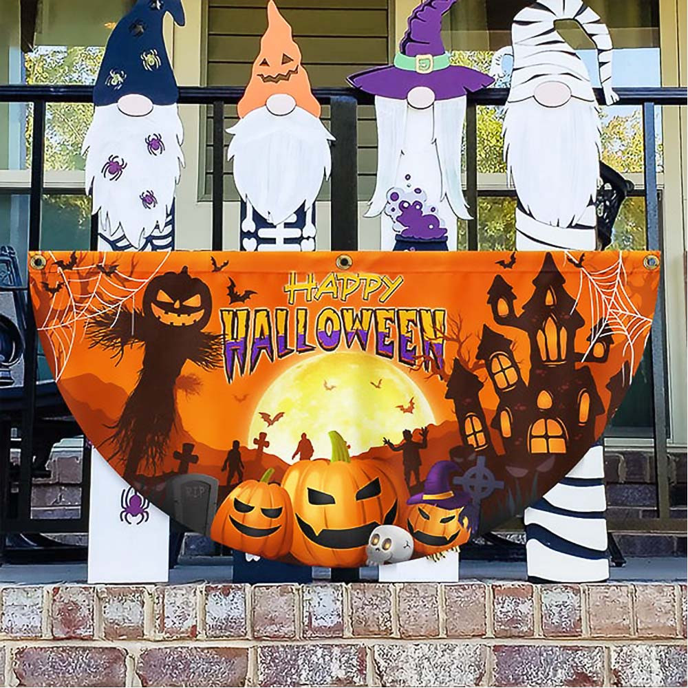 Happy Halloween Pumpkin Spooky Witch House Non Pleated Fan Flag Halloween Gift For Adults