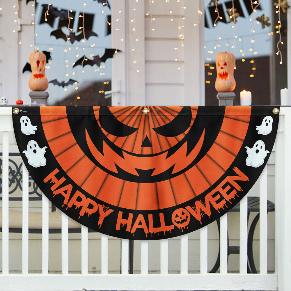 Happy Halloween Scary Pumpkin Non Pleated Fan Flag