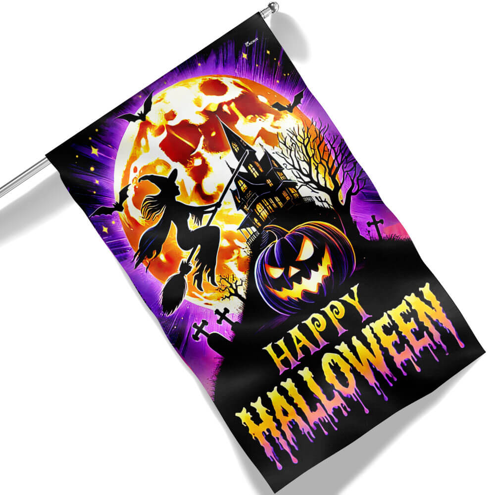 Happy Halloween Spooky Witch Haunted House Flag