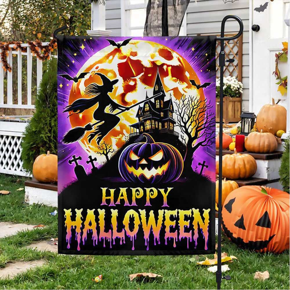 Happy Halloween Spooky Witch Haunted House Flag Best Gift For Decoration in House on Halloween Day