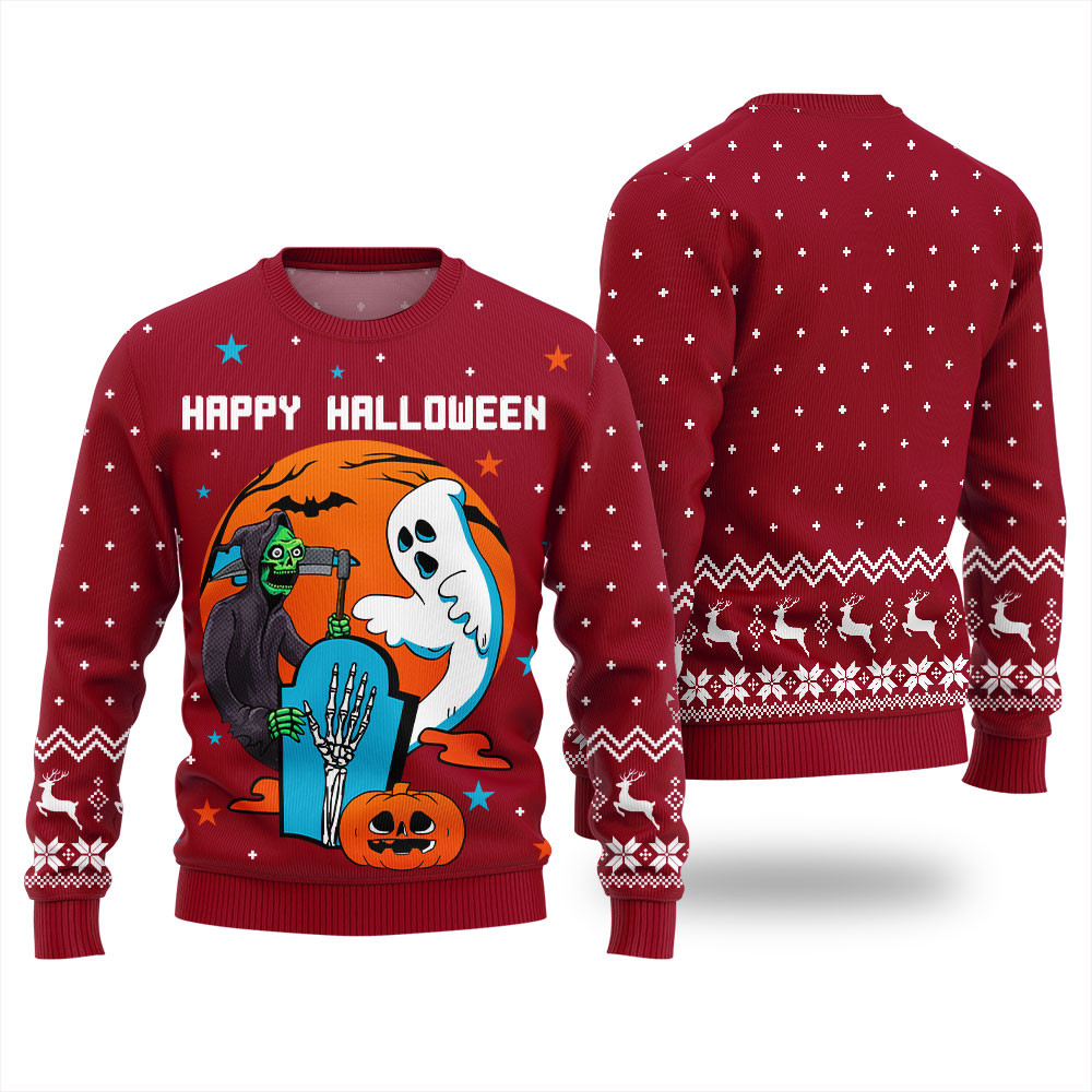 Happy Halloween Ugly Sweater For Adults Unique Holiday Sweater Gift Idea for Loved Ones