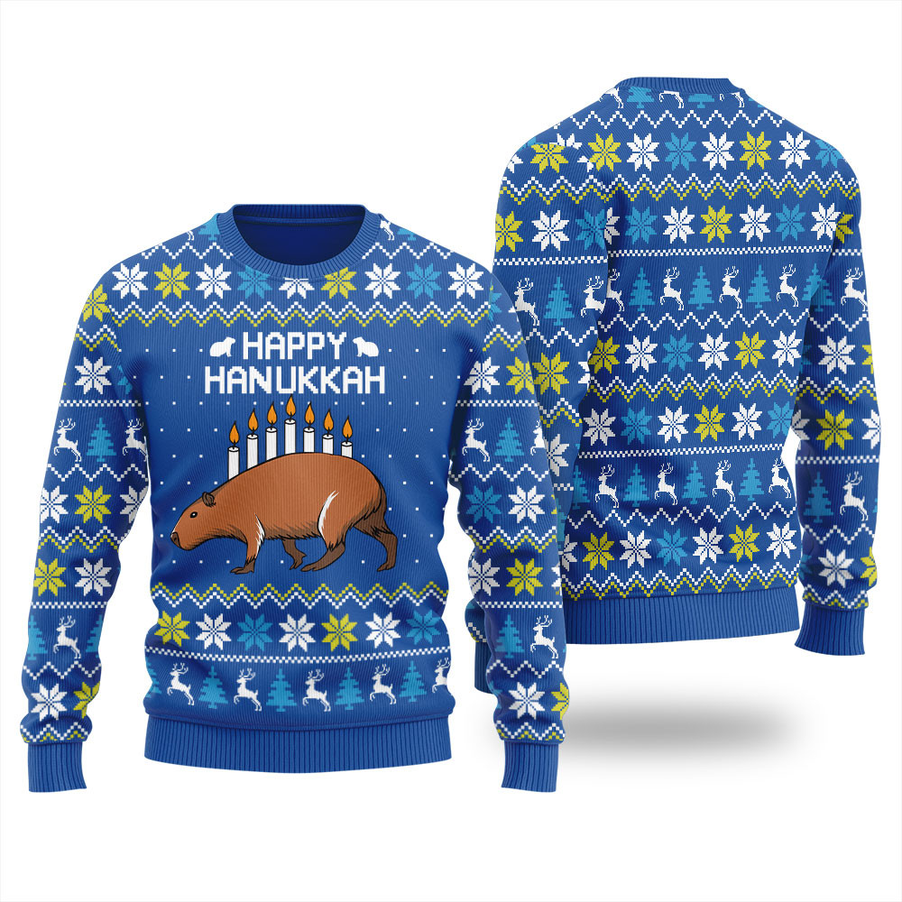 Happy Hanukkah Funny Capybara Womens Ugly Christmas Sweater Christmas Merch Gift That Brings Joy and Warmth