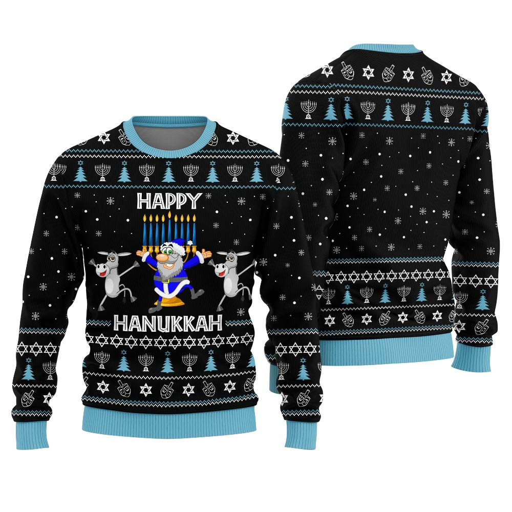 Happy Hanukkah Funny Ugly Sweater Black Cute Holiday Sweatshirt to Spread Joy