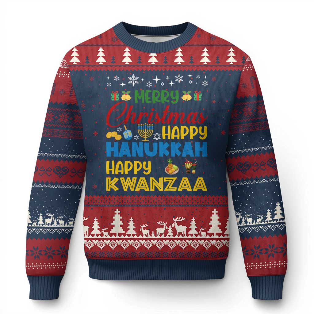 Happy Hanukkah Happy Kwanzaa Merry Xmas Ugly Christmas Sweater Weird Gift For Him